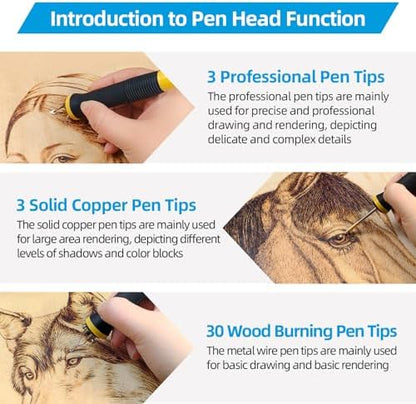 FIRElood Wood Burning Tool, Wood Burner kit Pen 200~750℃, Wood Burning kit with Digital Thermometer Temperature Adjustable Temperature, 2 pyrographic Wood Burning pens, 36 Wood Burning Pen Tips - Image 5
