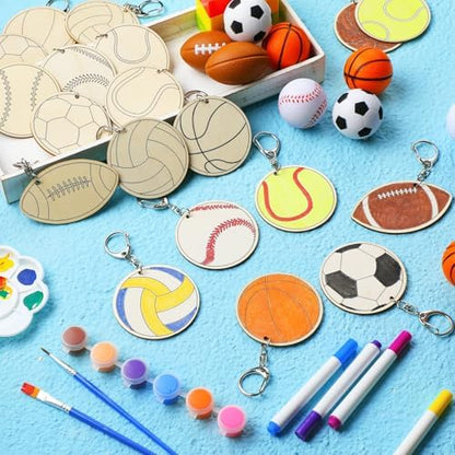 Trnayi 36 Pcs Sports Ball Unfinished Wood Keychains Color Your Own Craft - Image 3
