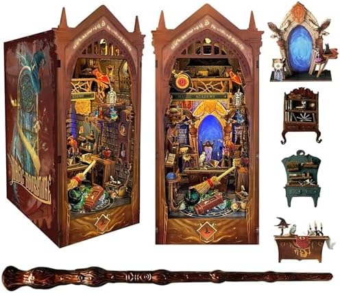 ZibbleZork Book Nook Kit for Adults, 3D Puzzle Miniature House Kit for Craft Lovers, DIY Bookshelf Decor with LED Sensor Light (Magic Academy) by Unknown