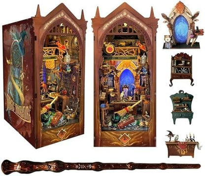 ZibbleZork Book Nook Kit for Adults, 3D Puzzle Miniature House Kit for Craft Lovers, DIY Bookshelf Decor with LED Sensor Light (Magic Academy) by Unknown