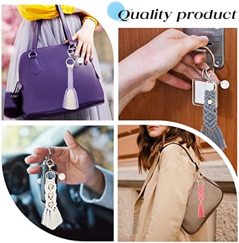INFUNLY 5 Set Ocean Themed Macrame Kit for Adults DIY Macrame Wristlet Keychain Kits Macrame Boho Keychain with Tassels Cotton Cord Instruction for Car Key Purse Phone Wallet Charm - Image 5
