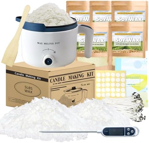 Soy Candle Making Kit with Wax Melter,DIY Candle Maker Set Supplies for Adults with 5lbs Soy Wax, Electric Melter, 100 Candle Wicks, 100 Wick Stickers by KQU
