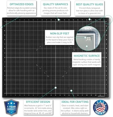 GLASSBOARD STUDIO Rich Black Glass Craft Mat (13.5x18in) - Magnetic, Heat & Scratch Resistant, Stain-Proof for Crafting, Cutting, Painting, Mixed Media Artwork - Grid & Angle Lines, Non-Slip Feet - Image 2