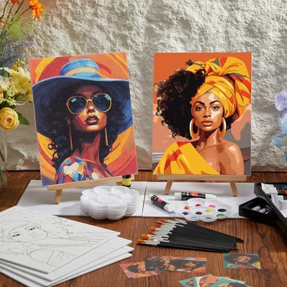 Cholemy 36 Pcs Paint and Sip Kit Gift for Adults 8''x10'',African Women - Image 2