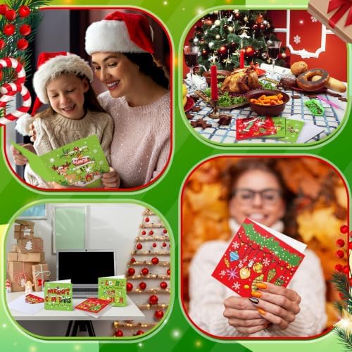 Saillong 12 Pack Christmas Diamond Painting Greeting Card Kits DIY Lime Green Christmas Diamond Art Cards with Envelopes Xmas 5D Rhinestones Painting for Adults DIY Craft Family Friend Xmas Gifts - Image 5