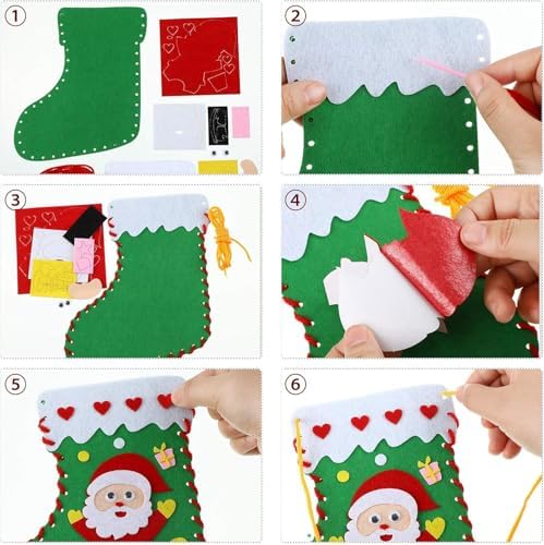 Yssreey 8 Sets Christmas Felt Crafts DIY Christmas Felt Stockings with Ornaments Handmade Sewing Sock Kits Create Your Own Christmas Stockings for Kids Christmas Favors - Image 7