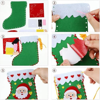 Yssreey 8 Sets Christmas Felt Crafts DIY Christmas Felt Stockings with Ornaments Handmade Sewing Sock Kits Create Your Own Christmas Stockings for Kids Christmas Favors - Image 7
