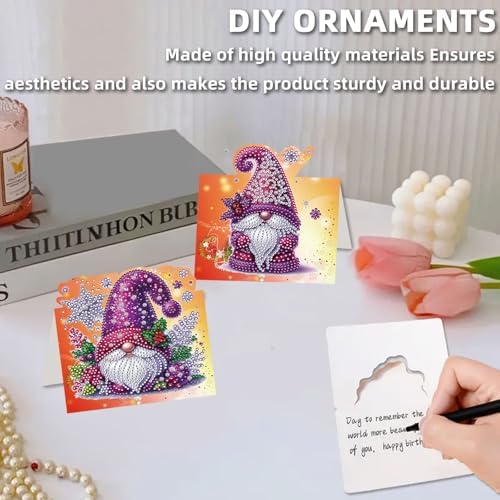 jinglinhh 8pcs Diamond Art Painting Christmas Gnome Greeting Cards with Envelopes, DIY Card Making Kits for Adults, Diamond Art Postcards Christmas Cards Craft Gifts - Image 7