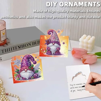 jinglinhh 8pcs Diamond Art Painting Christmas Gnome Greeting Cards with Envelopes, DIY Card Making Kits for Adults, Diamond Art Postcards Christmas Cards Craft Gifts - Image 7