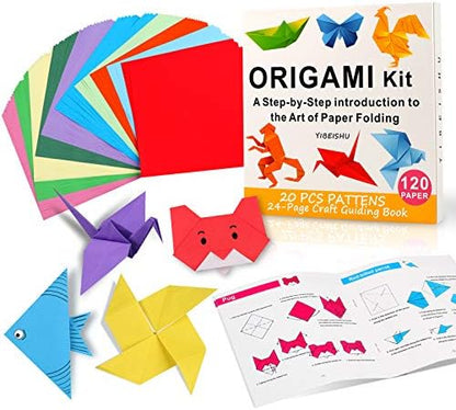 Origami Kit for Kids Ages 5-8, 10 Color Double Sided, 120 Sheets with Book by Yibeishu