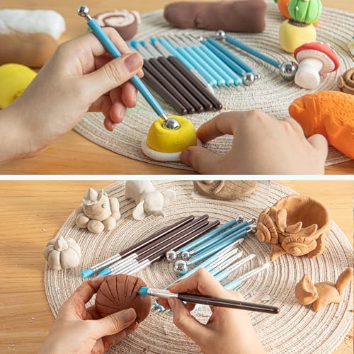 EUOCENK 14PCS Silicone Clay Sculpting Tool, Ball Stylus Clay Tools, Clay Shaper Brushes for Modeling, Dotting, Polymer Clay, Pottery Crafts, Nail Art, Rock, Blending, Drawing, Air Dry Clay, Ceramics - Image 2