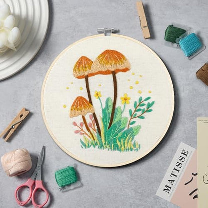 Bonroy 4 Sets Embroidery Kit for Beginners with Instructions,Cross Stitch Kits for Adults with Pattern,Needlepoint Kits for Adult Include Embroidery Cloth Hoops Needles Threads(Mushroom) - Image 5
