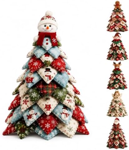 DIY Halloween Christmas Quilted Fabric Tree Kit, 3D Padded Patchwork Sewing Craft Kit for Beginners, Home Office Mantel Shelf Tabletop Decor, Handmade Holiday Gift for Craft Lovers (Christmas #F) by Muhubaih