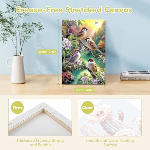 Bowetile Paint by Numbers Birds Kit for Adults, Framed Painting by Numbers Animal, Adults' Paint-by-Number Kits on Canvas, Acrylic Flower Number Painting Gifts for Home Wall Decor, 8x12in - Image 2