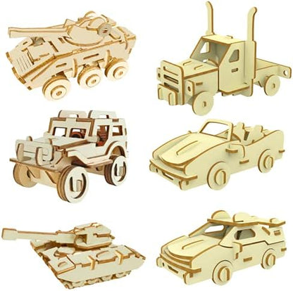 3D Wooden Car Puzzle, 6 Piece Set Wooden Car Brain Teaser Puzzles, DIY Assembly Build Model Kits, Wood Crafts STEM Gifts for for Adults & Teens Birthday Gifts Christmas by i-CHONY