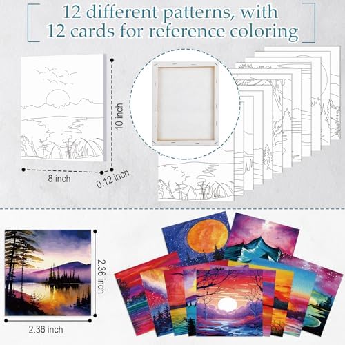 Ctosree 12 Sets Pre Drawn Canvas Kit for Painting,Natural Scenery,8 x 10 in - Image 2