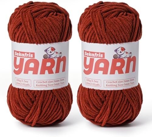 2 Pack Plush Chunky Chenille Yarn for Crocheting, Soft Fluffy Velvet Yarn for Crocheting Amigurumi, Fuzzy Baby Blanket Knitting 200g/262yds Bulky(2 Coffee) by Sekafris