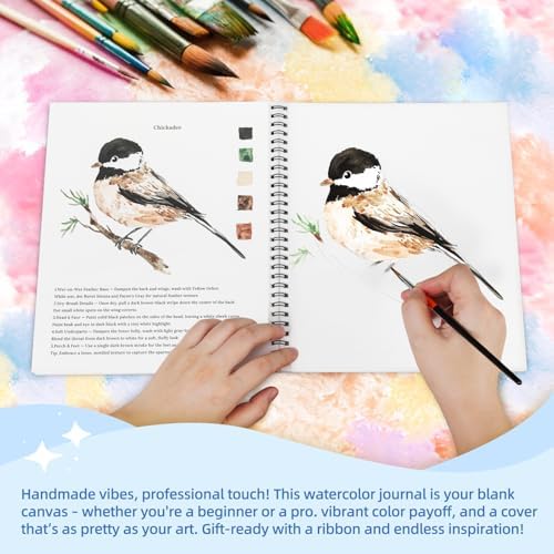 Teswarha Watercolor Workbook Using Thick Real Cotton Watercolor Paper for Adults Teens Spiral Bound 300GSM Art Paper 12 Sheets Birds 8.2 x 9.8in - Image 5