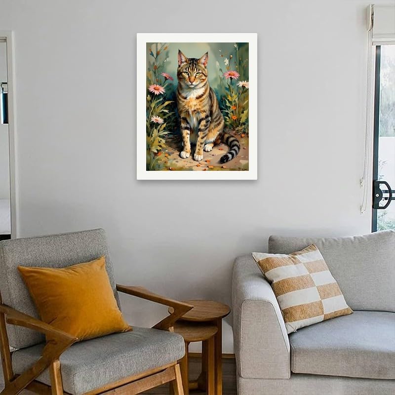 TAOPAOLAB Tabby Cat Paint by Numbers Kit for Adults - DIY Cat Sitting Among Flowers Painting on Canvas 16x20In, Acrylic Paint Set, Suitable for Beginners, Cute Art for Home Decoration or Gifts - Image 4