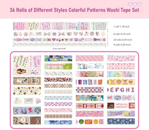 36 Rolls Vaporwave Aesthetic Washi Tape Set, Decorative Scrapbook Tape for Journaling, Bullet Journals, Planners, DIY Crafts and Gift Wrapping - Image 3