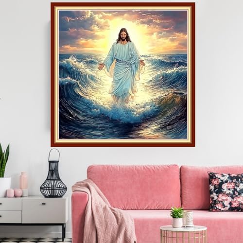 Redxing Stamped Cross Stitch Kits Embroidery kit for Beginners Adults Full Range of Embroidery Patterns Starter Kits DIY Printed Cross Stitch Kits Needlepoint Kits 11CT-Jesus at Sea 18x18 inchs - Image 2