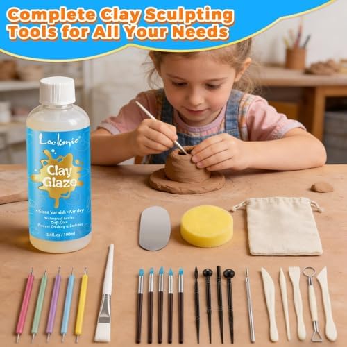 3.4FL OZ Air Dry Clay Glaze & 25pcs Tools Kit, Gloss Protective Sealant - Image 2