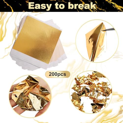 200 Pieces Gold Leaf Sheets, Complete Gilding Adhesive Kit for Gold Leaf - Image 3