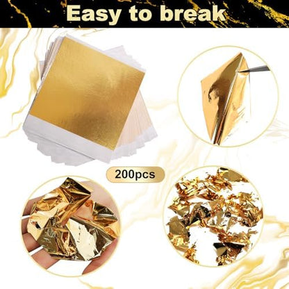 200 Pieces Gold Leaf Sheets, Complete Gilding Adhesive Kit for Gold Leaf - Image 3
