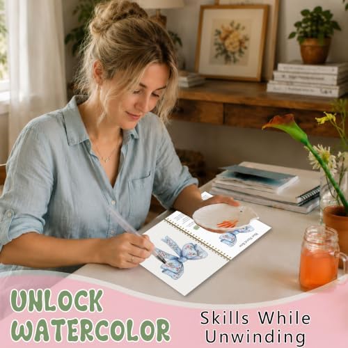 Floral Bow Watercolor Workbook, Pink Bow Painting Book with 12 Designs - Image 5
