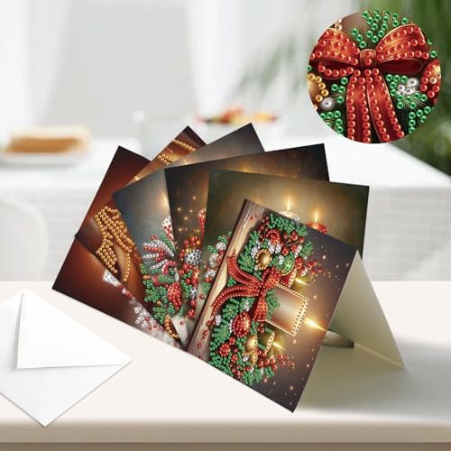 MVVMTOP 6pcs Christmas Diamond Painting Greeting Card with envelopes, DIY Candle Diamond Art Greeting Card for Blessing and Wish Special Shaped Arts Crafts for Birthday Thanksgiving Day Holiday - Image 4
