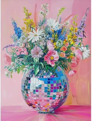 Lzyueyuan Flowers Stamped Cross Stitch Kits for Adults Beginner, Disco Ball Cross Stitch Ornament Kits Counted Embroidery Needlepoint Kits Home Decor 11.8X15.7inch by Unknown