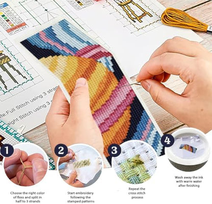 ACRNIGHEET 6PCS Cross Stitch Bookmark Kit for Beginner Stamped Cross Stitch Kits for Adults Planet DIY Tassel Embroidery Bookmark Kits Needlepoint Kit with Instructions Craft Gift 8.5''x3'' 11CT - Image 4