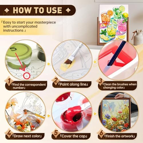 Qaisxoty Paint by Numbers Kit for Adults Beginner, Rolled Canvas Drinks Adult Paint by Number with Box, Brushes, Acrylic Paints, Painting by Numbers Gift, Home Decor - 12”x16” - Image 6