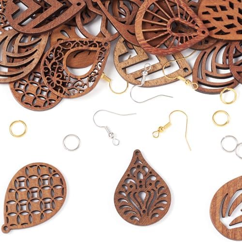 Elecrelive 20pcs Teardrop Wooden Earring Charms Wood Cutouts Earring Blanks Kit Boho Drop Pendants for DIY Earring Necklace Jewelry Making - Image 7