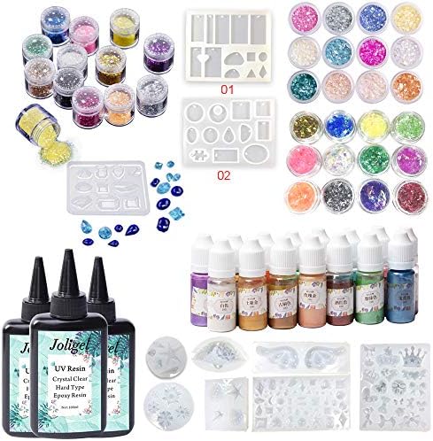 UV Resin Kit Crystal Clear Transparent Hard Type with 15 Pearlescent Liquid Pigment 36 Holographic Nacre Decorations 10 Silicone Molds for Jewelry Making Pendants Earrings Necklaces Keychains by VidaRosa