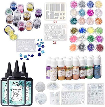 UV Resin Kit Crystal Clear Transparent Hard Type with 15 Pearlescent Liquid Pigment 36 Holographic Nacre Decorations 10 Silicone Molds for Jewelry Making Pendants Earrings Necklaces Keychains by VidaRosa