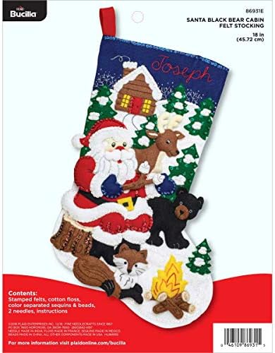 Bucilla 86931E Felt Applique Kit 18" Stocking, Santa Black Bear Cabin by Bucilla