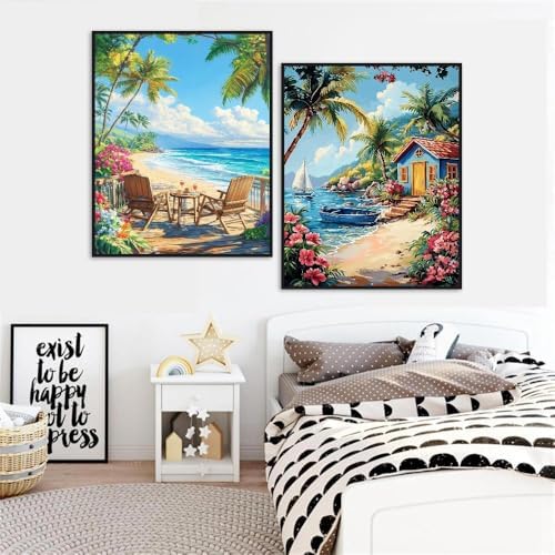 NEGEKFKX 2 Pack Beach Paint by Numbers Kit for Adults Beginner with Framed,Easy Adult Paint by Number Kits on Canvas DIY Painting for Beginners Art by Numbers for Home Wall Decor 10x12 Inch - Image 2