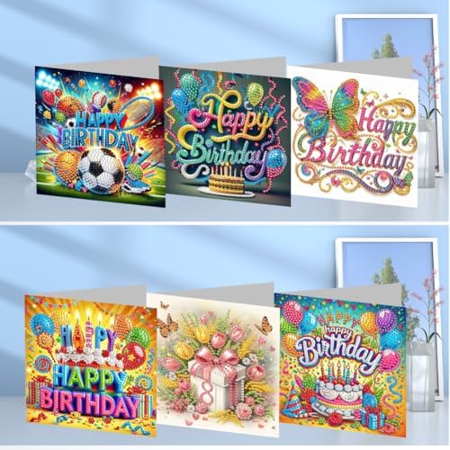 jinglinhh 6pcs Happy Birthday Football Butterfly Diamond Art Painting Greeting Cards with Envelopes, DIY Card Making Kits for Adults, Diamond Art Postcards Christmas Cards Craft Gifts - Image 4