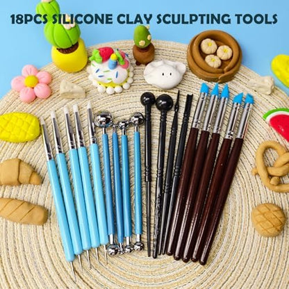 Thyrflen 18PCS Silicone Clay Sculpting Tools, Silicone Painting Brushes Kit, Clay Shaper Tool for Nail Art, Dotting, Shaping, Modeling, Air Dry Clay, Pottery, Ceramics, Polymer Clay, Crafts Supplies - Image 6