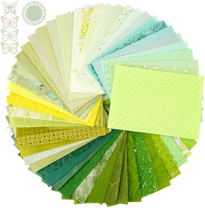 50 Sheets Green Scrapbook Paper, Textured Scrapbook Papers & Mesh Fabric by Unknown