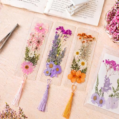 Fuyoooo 61 Pcs Pressed Flower Bookmark Kit,Pink Orange Purple,2 x 6 Inch - Image 6