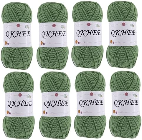 QKHEEYarn for Crocheting and Knitting 8 * 1.76 Oz (50G) /195yd,Fine/Fingering Weight (1), 60% Cotton 40% Acrylic Soft Yarn kit for Making Granny Squares and amigurumi (Grass Green) by QKHEE