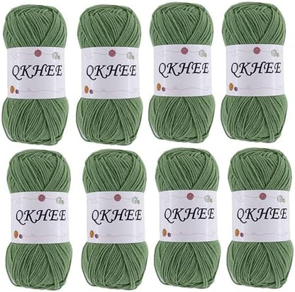 QKHEEYarn for Crocheting and Knitting 8 * 1.76 Oz (50G) /195yd,Fine/Fingering Weight (1), 60% Cotton 40% Acrylic Soft Yarn kit for Making Granny Squares and amigurumi (Grass Green) by QKHEE