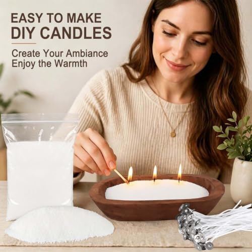 Wfmolcand 2 lb Natural Pearl Wax Sand DIY Set with Wooden Bowl & 20 Wicks, Unscented Aroma Beads, Reusable Pearled Candle Wax for DIY Home Kit, Powder Beads Refill Available - Image 5