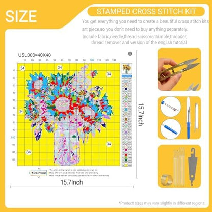 HKLIOPU Stamped Cross Stitch Kits - Sunflower Flower Embroidery Starter Kit for Adult Beginners, 11CT Needlepoint Cross-Stitch Patterns Dimensions Kit Arts and Crafts 16X 16 inch - Image 2