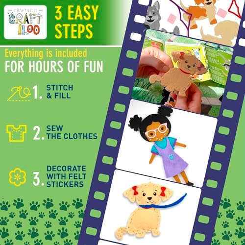 CRAFTILOO 8 Pre-Cut Dogs Stuffed Animal Fun Kids Sewing Kit for Kids Ages 8-12 Children Beginners Sewing kit Kid Puppy Crafts Felt Pillow Plush Craft Kit Girls and Boys - Image 4