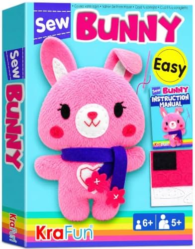 KRAFUN Bunny Sewing Kit for Kids Ages 8-12 - No Scissors No Glue by FunCreativeArtsCraftKits