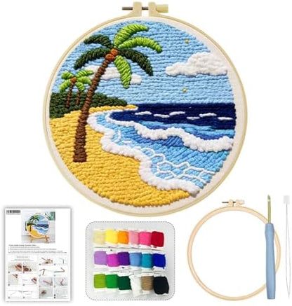 ZuoAnLF Punch Needle Kit for Beginners & Adults, DIY Easy Landscape Embroidery Set for Starter Art Craft, Punch Needle Project with Patterns, Tools, Yarns, Hoop, Instructions - Image 2