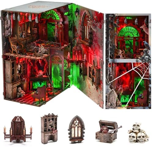 Haunted Book Nook Kit, DIY Miniature House Kit 3D Puzzles for Adults, Halloween 3D Puzzle, Bookshelf Decor Gifts for Family, Friends (Haunted Mansion) by fifijoy